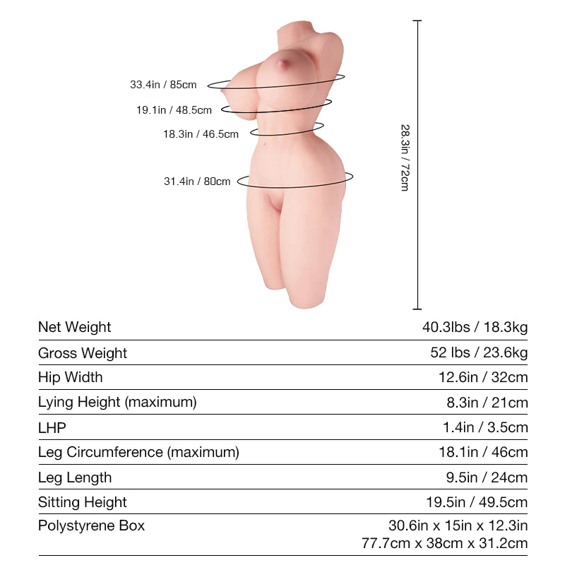 Monica: 40.3LB Best Hentai Sex Doll Torso for Breast Fun